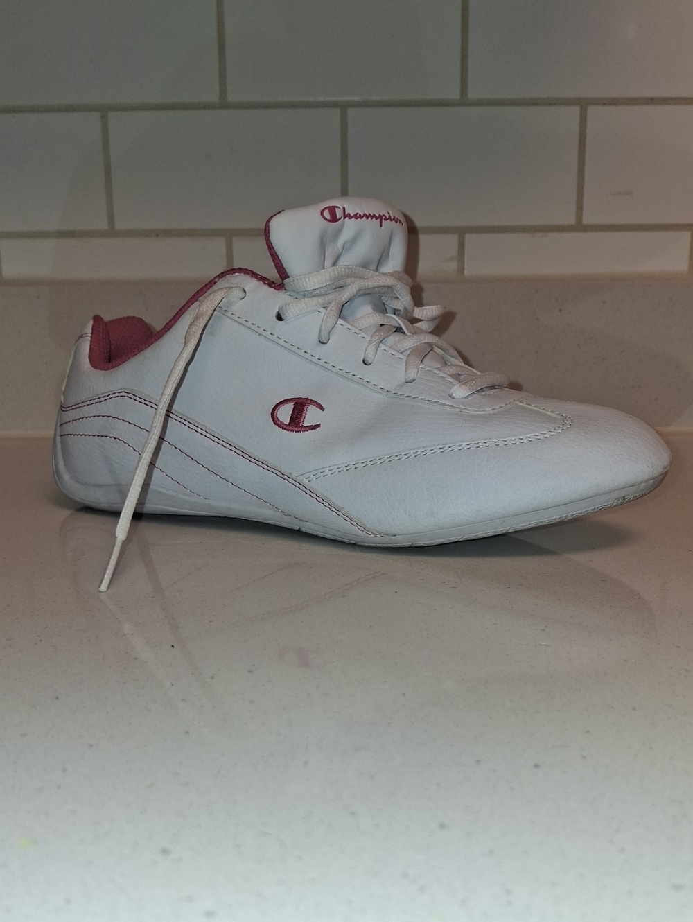 Champion Kids White Sneaker with Pink Trim
